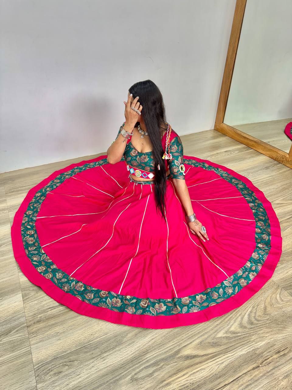 Multicolor Roman Silk Lehenga with Sabyasachi Style Blouse & Lampi Lace Work