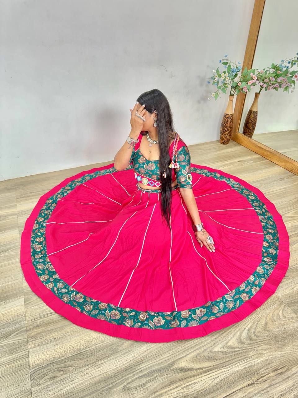 Multicolor Roman Silk Lehenga with Sabyasachi Style Blouse & Lampi Lace Work