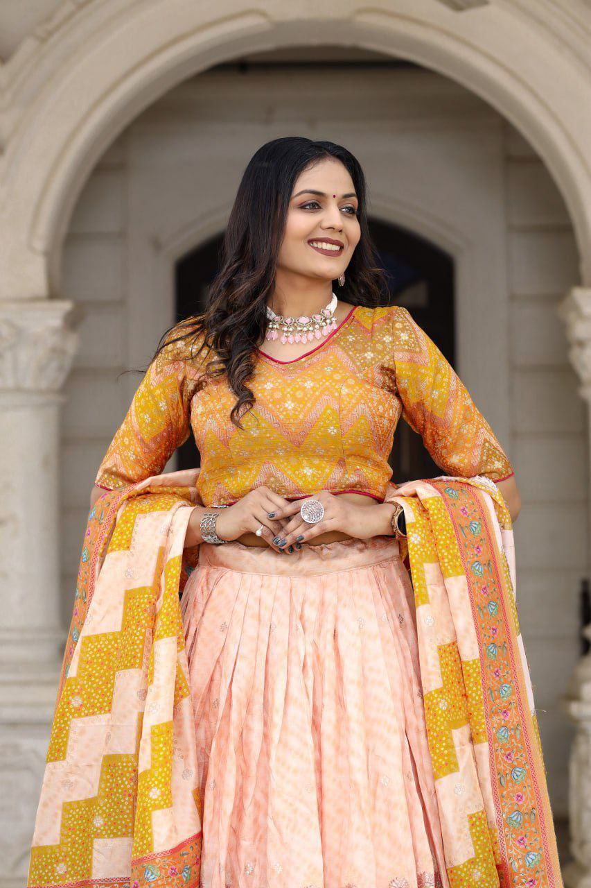 Premium Heavy Jacquard Viscose Silk Semi-Stitched Lehenga Choli Set