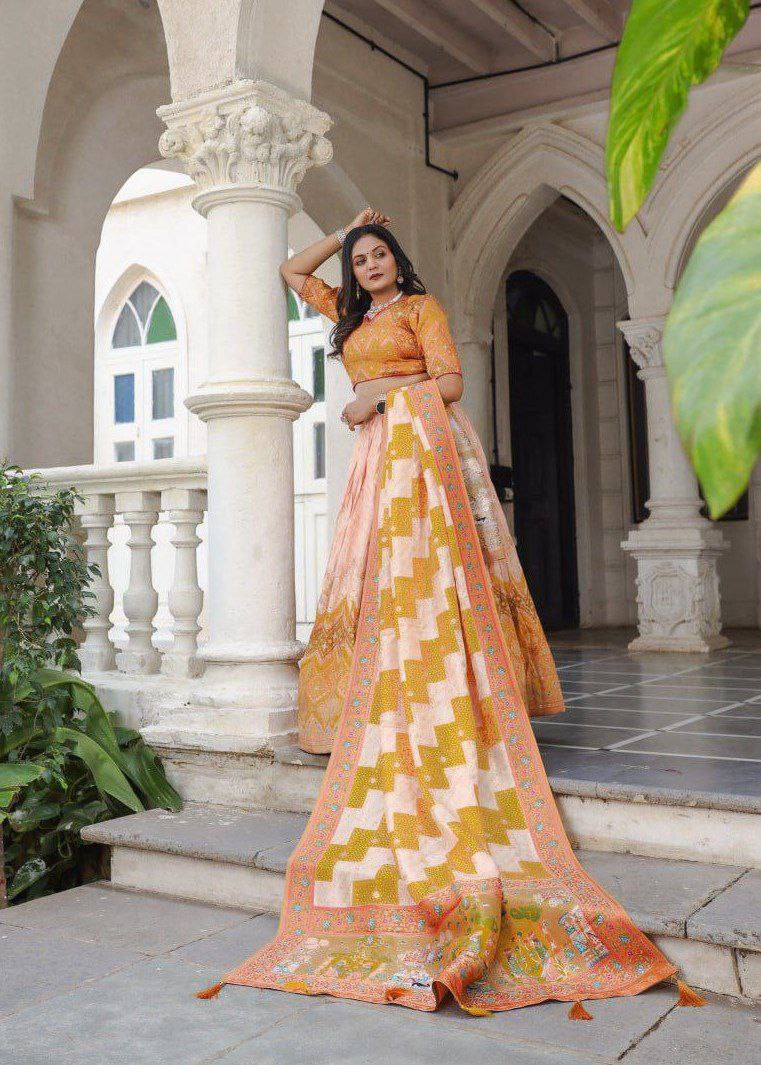 Premium Heavy Jacquard Viscose Silk Semi-Stitched Lehenga Choli Set