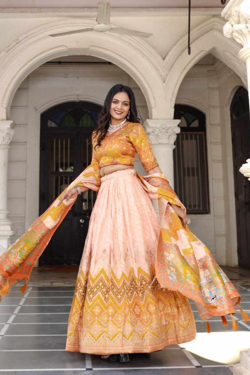 Premium Heavy Jacquard Viscose Silk Semi-Stitched Lehenga Choli Set