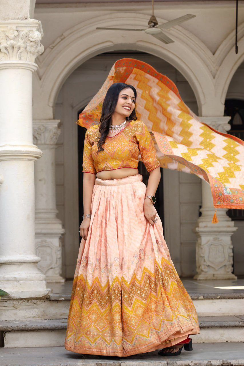 Premium Heavy Jacquard Viscose Silk Semi-Stitched Lehenga Choli Set