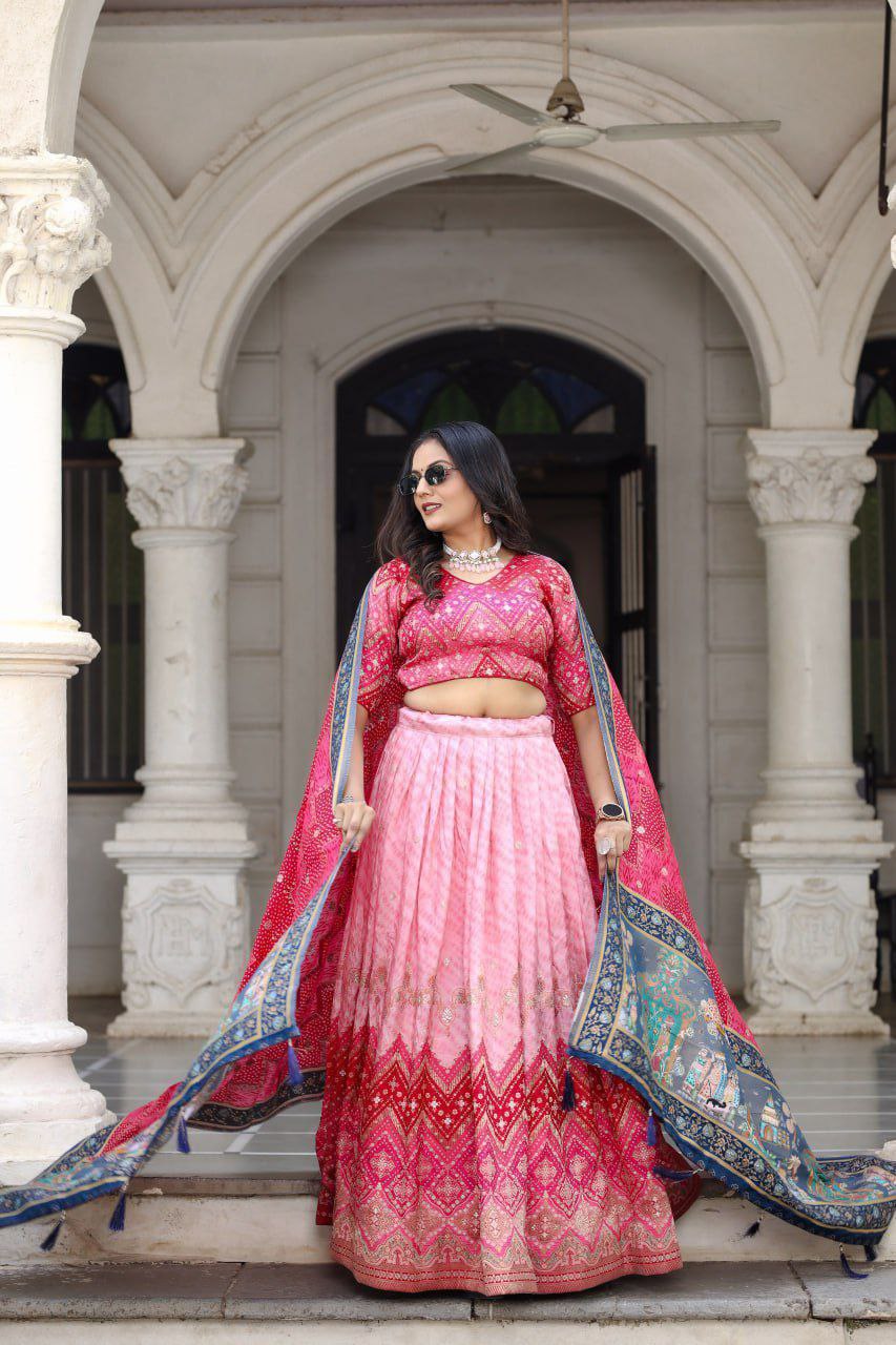 Premium Heavy Jacquard Viscose Silk Semi-Stitched Lehenga Choli Set