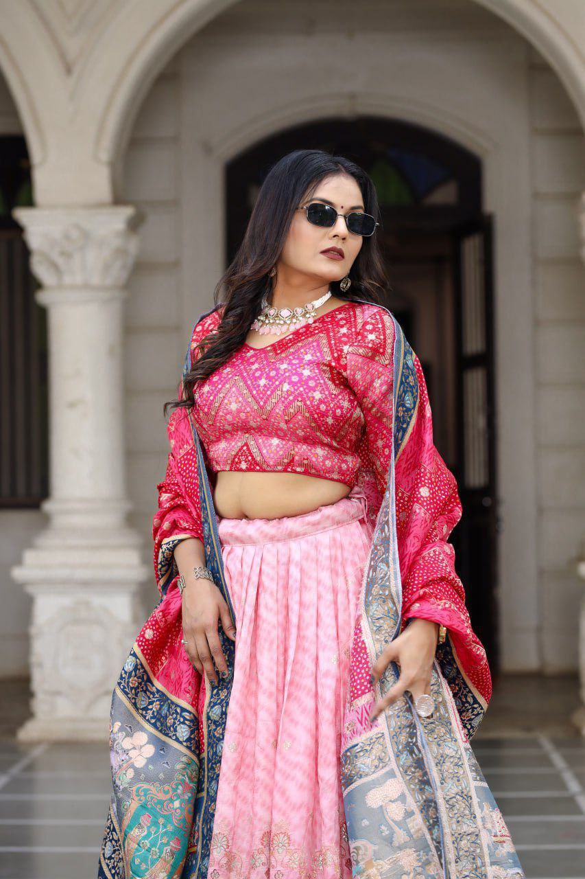 Premium Heavy Jacquard Viscose Silk Semi-Stitched Lehenga Choli Set