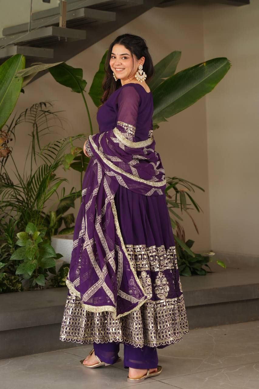 Fox Georgette Embroidered Gown Set with Dupatta | Ready to Wear
