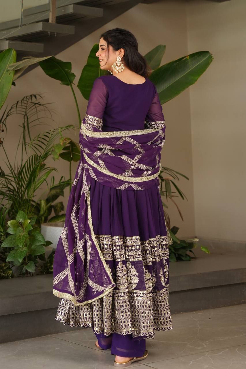 Fox Georgette Embroidered Gown Set with Dupatta | Ready to Wear