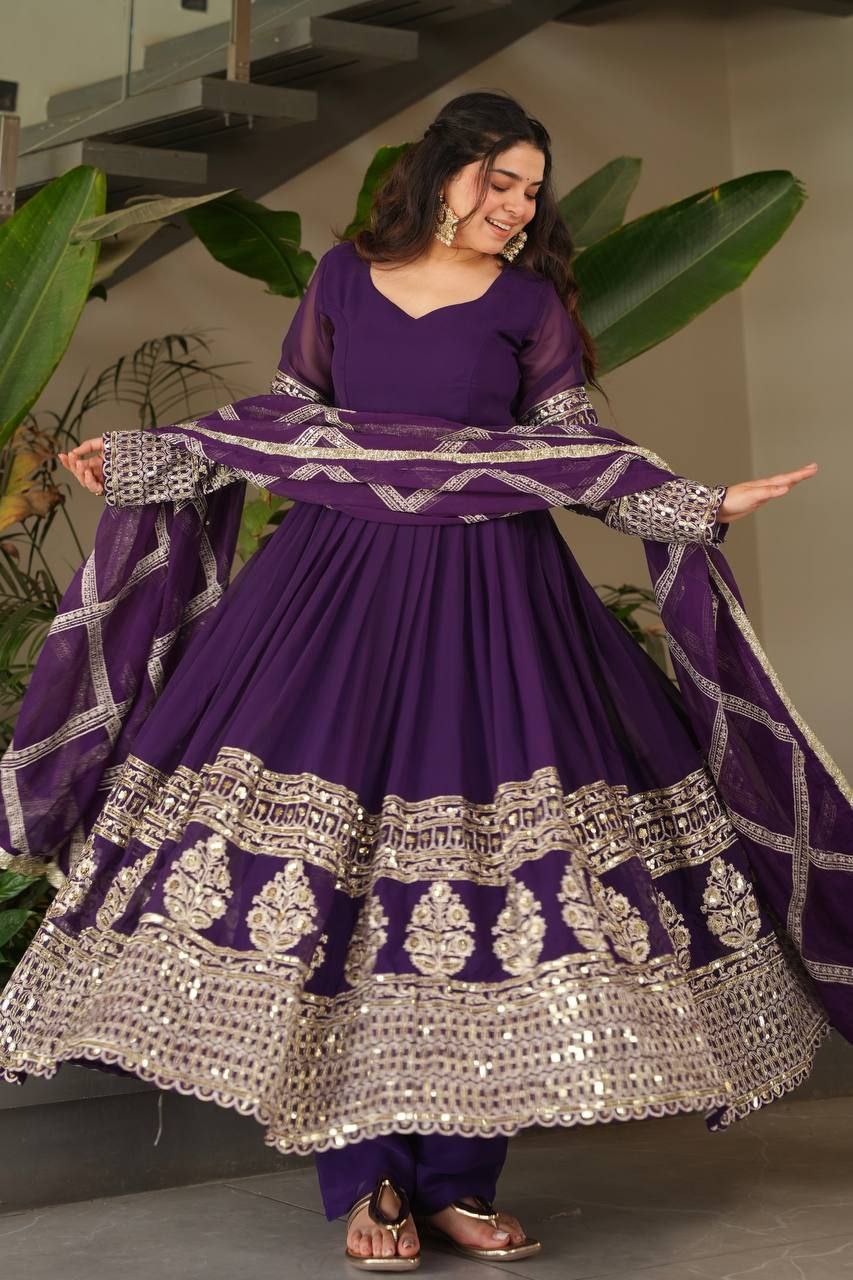 Fox Georgette Embroidered Gown Set with Dupatta | Ready to Wear