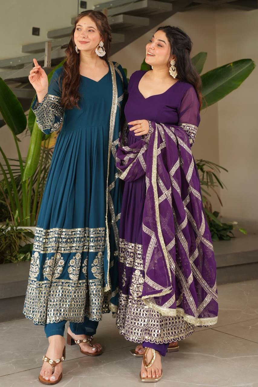 Fox Georgette Embroidered Gown Set with Dupatta | Ready to Wear