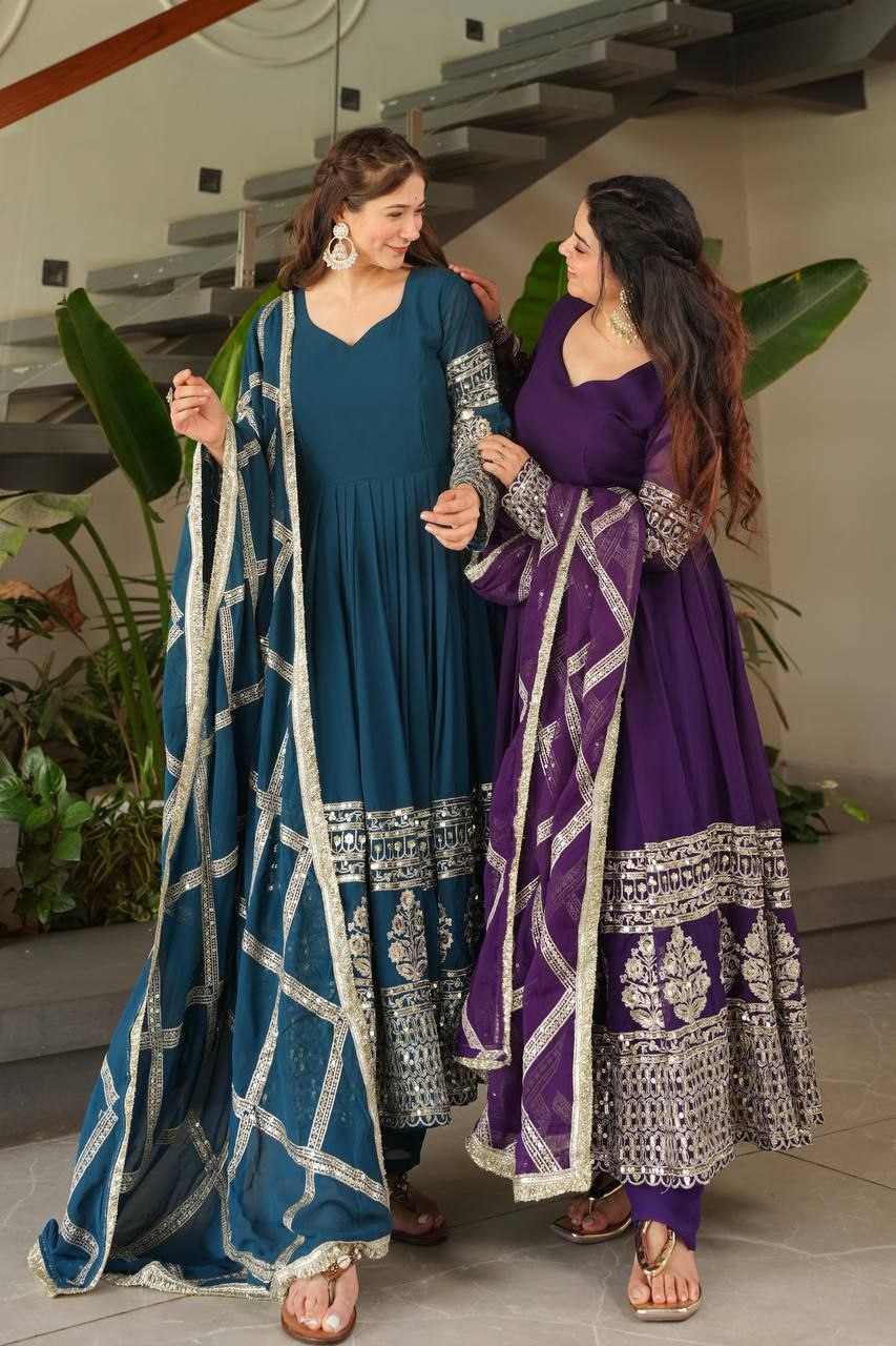 Fox Georgette Embroidered Gown Set with Dupatta | Ready to Wear