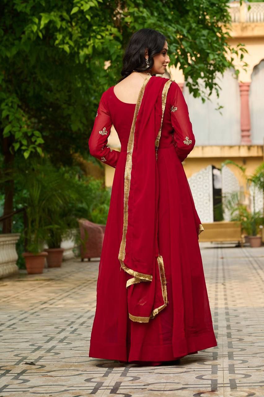 Elegant Embroidered Faux Blooming Gown with Zari Lace Dupatta | Party & Festive Wear