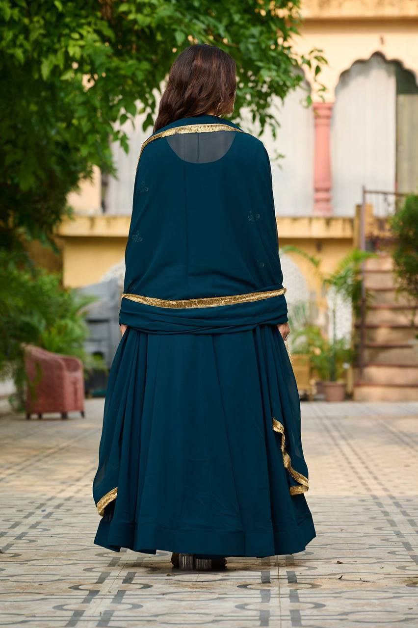 Elegant Embroidered Faux Blooming Gown with Zari Lace Dupatta | Party & Festive Wear