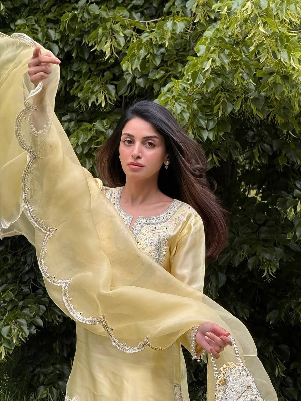 Designer Pearl Motif Partywear Silk Suit Set with Dupatta
