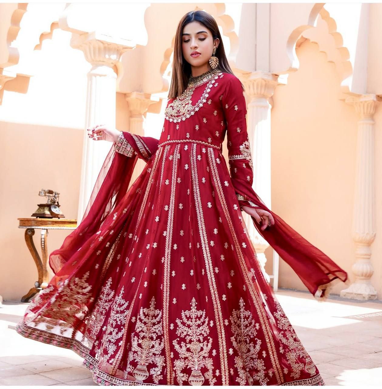 Embroidered Georgette Gown Set with Dupatta & Bottom | Heavy Sequence Work