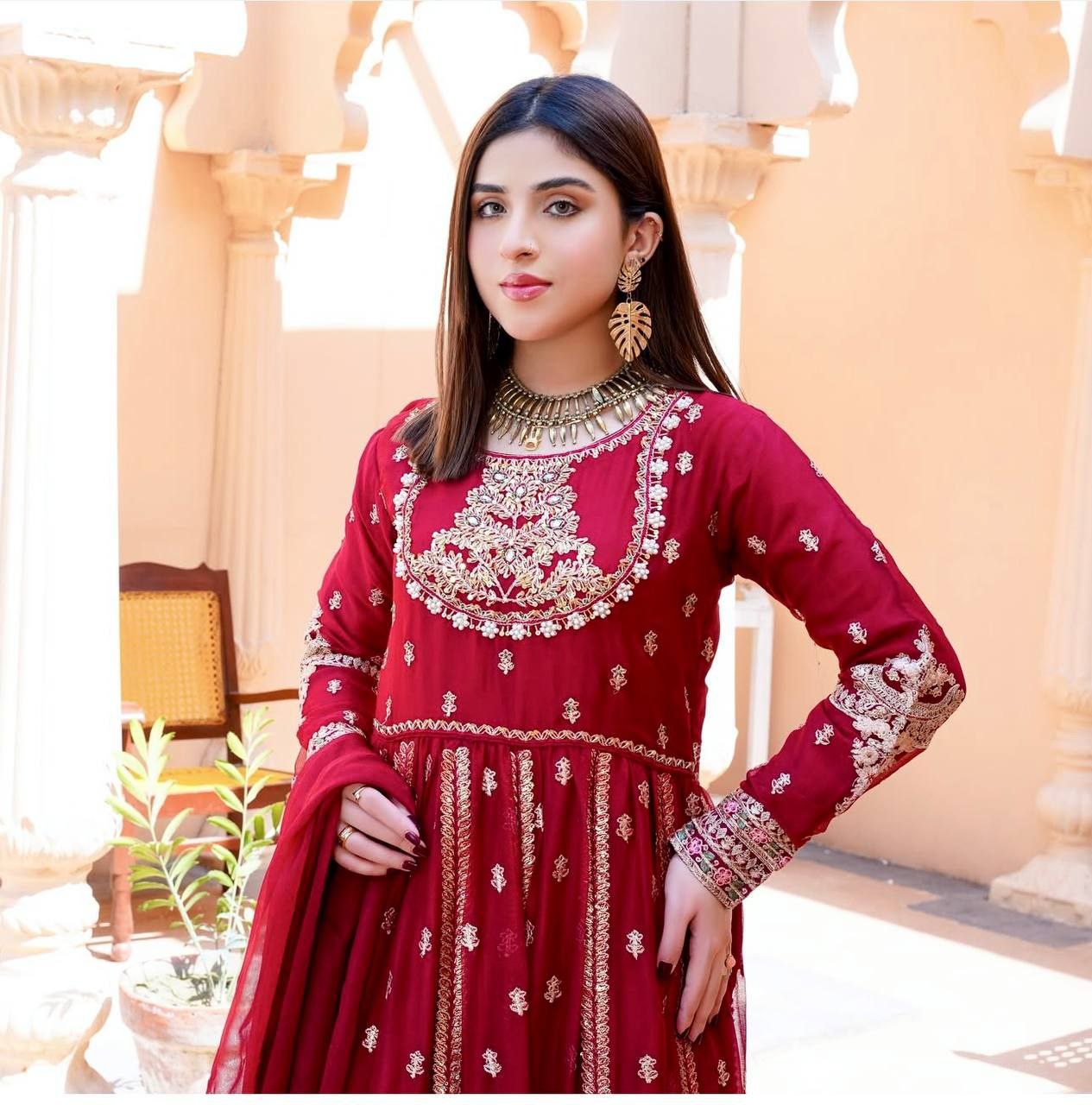 Embroidered Georgette Gown Set with Dupatta & Bottom | Heavy Sequence Work