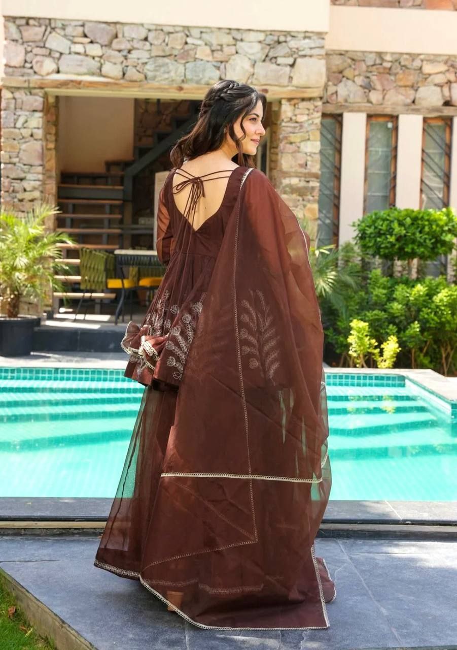 Heavy Star Georgette Coding Work Suit Set with Dupatta | Elegant Lace Detailing