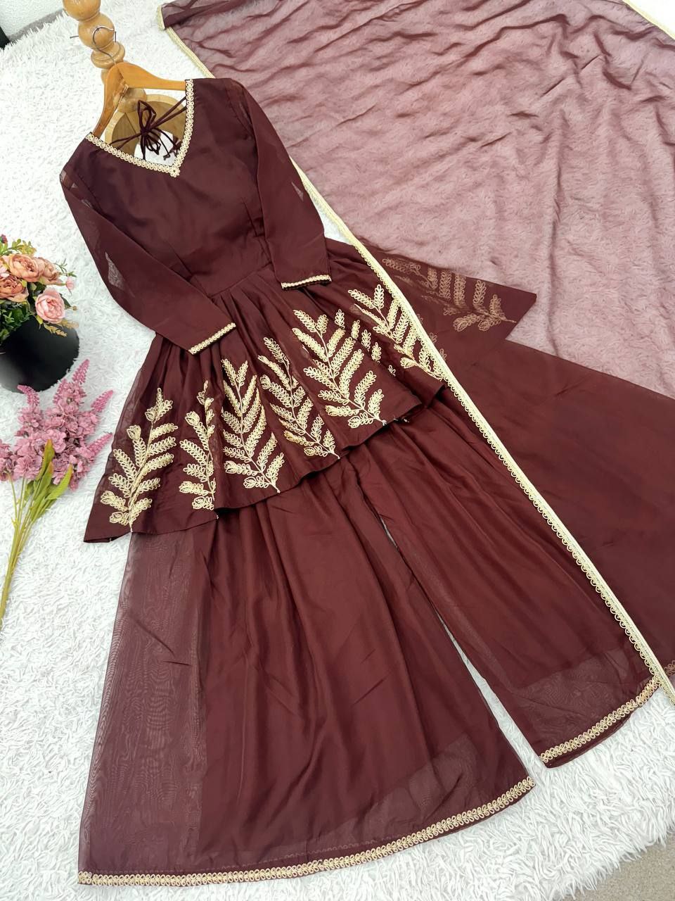 Heavy Star Georgette Coding Work Suit Set with Dupatta | Elegant Lace Detailing