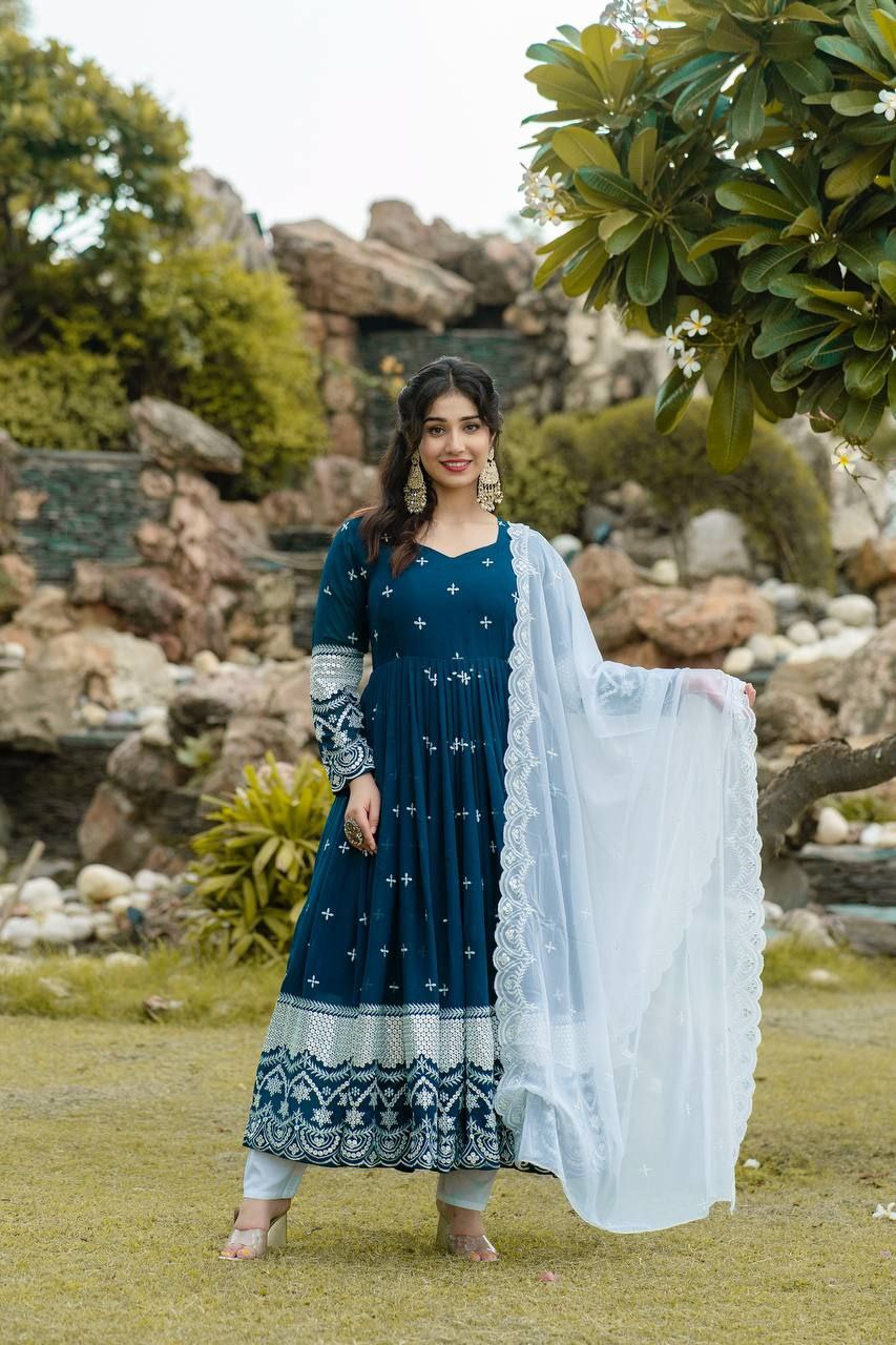 Premium Designer Anarkali Suit Set with Heavy Sequins & Embroidered Dupatta