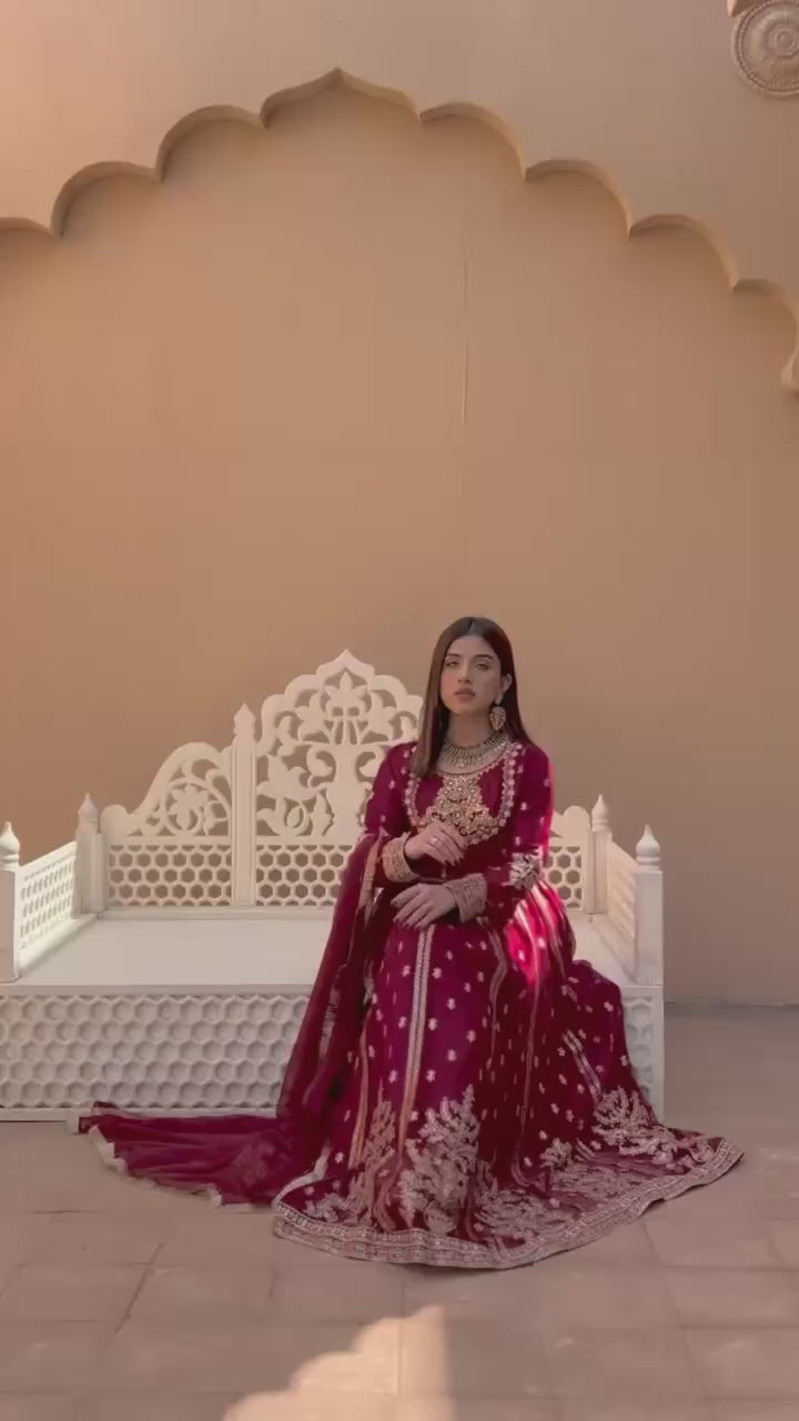 Load video: Embroidered Georgette Gown Set with Dupatta &amp; Bottom | Heavy Sequence Work