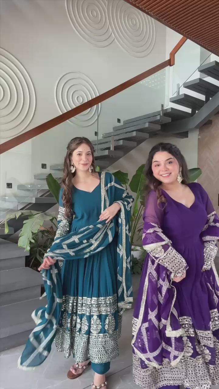 Load video: Fox Georgette Embroidered Gown Set with Dupatta | Ready to Wear