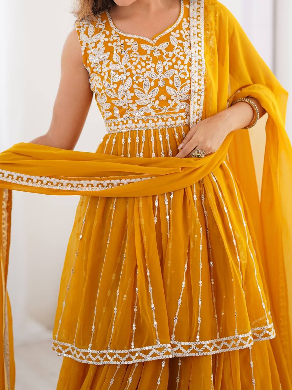 Designer Faux Georgette Lehenga Set with 9MM Sequence & Thread Work