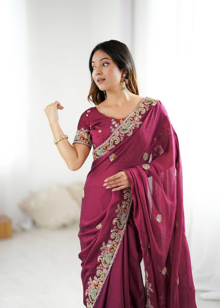 Real Modelling Premium Noha Crush Saree with Heavy Embroidery