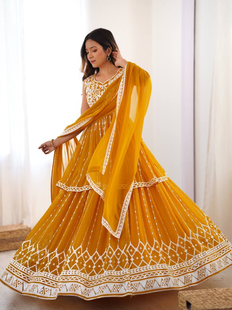 Designer Faux Georgette Lehenga Set with 9MM Sequence & Thread Work