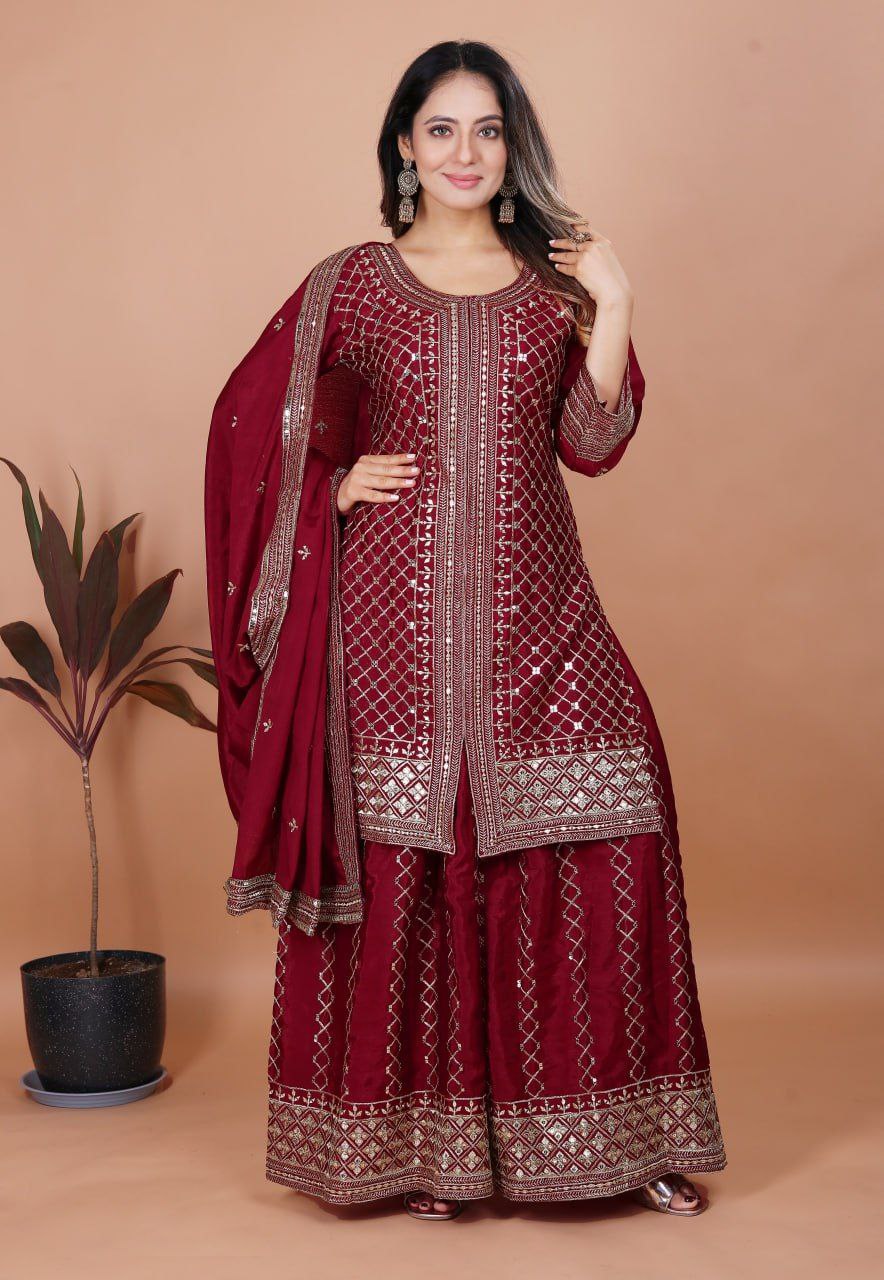 Chinon Sharara Set with Heavy Sequence Embroidery Work