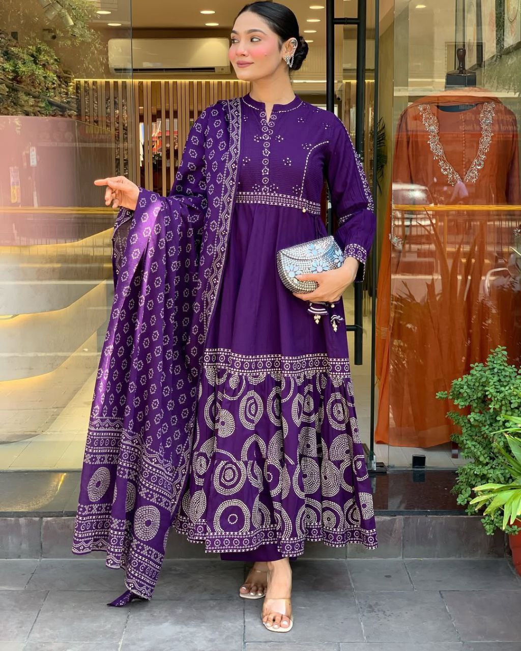 Royal Muslin Silk Suit Set with Dupatta & Pearl Mala – 4 Piece Festive Wear