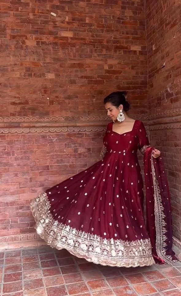Heavy Fendy Silk Anarkali Set with Embroidery & Sequins | Ready to Wear