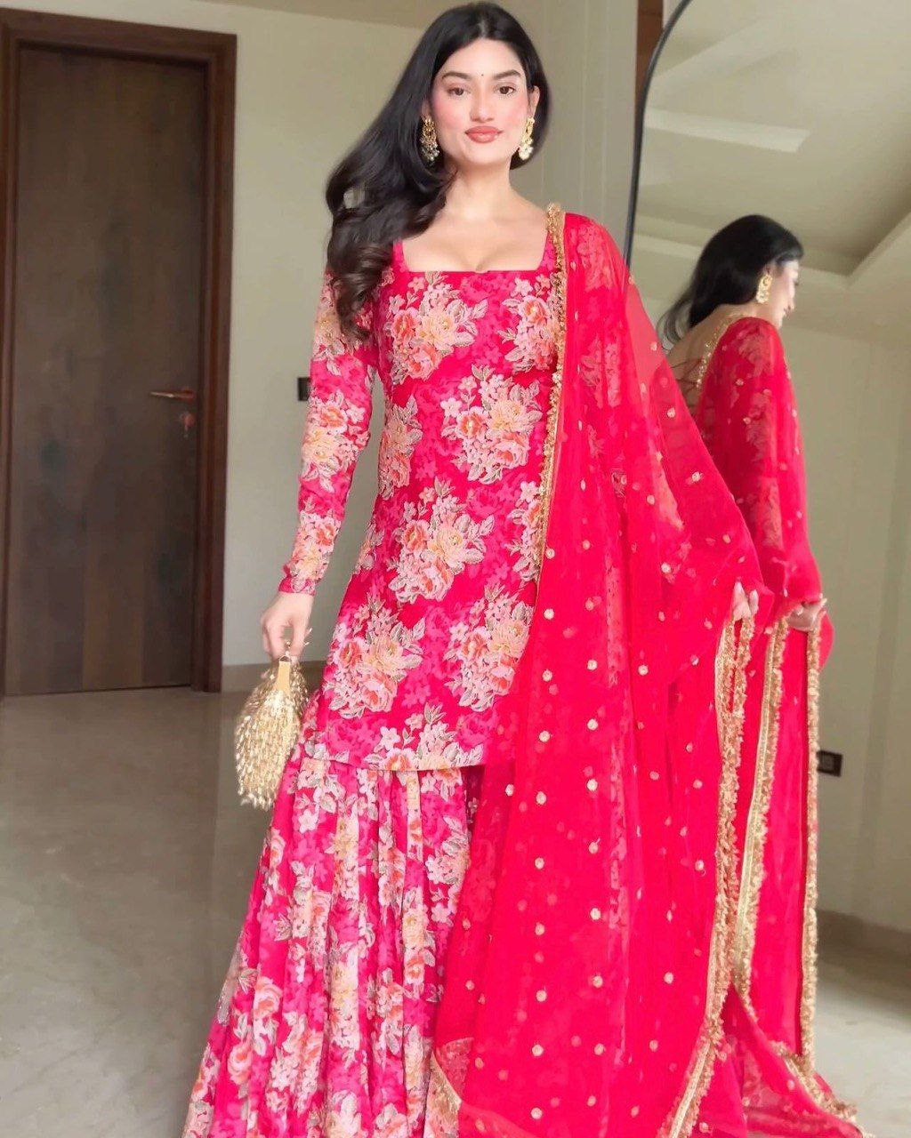 Digital Printed Georgette Sharara Set with Butti Dupatta | Ready to Wear | Sizes 34–42+