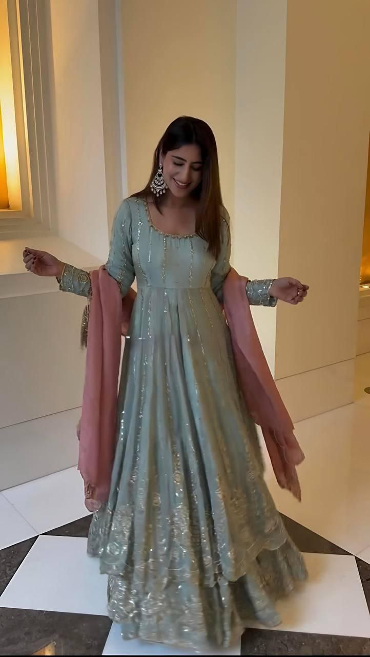 Designer Star Georgette Lehenga Set with Heavy Embroidery & Sequins