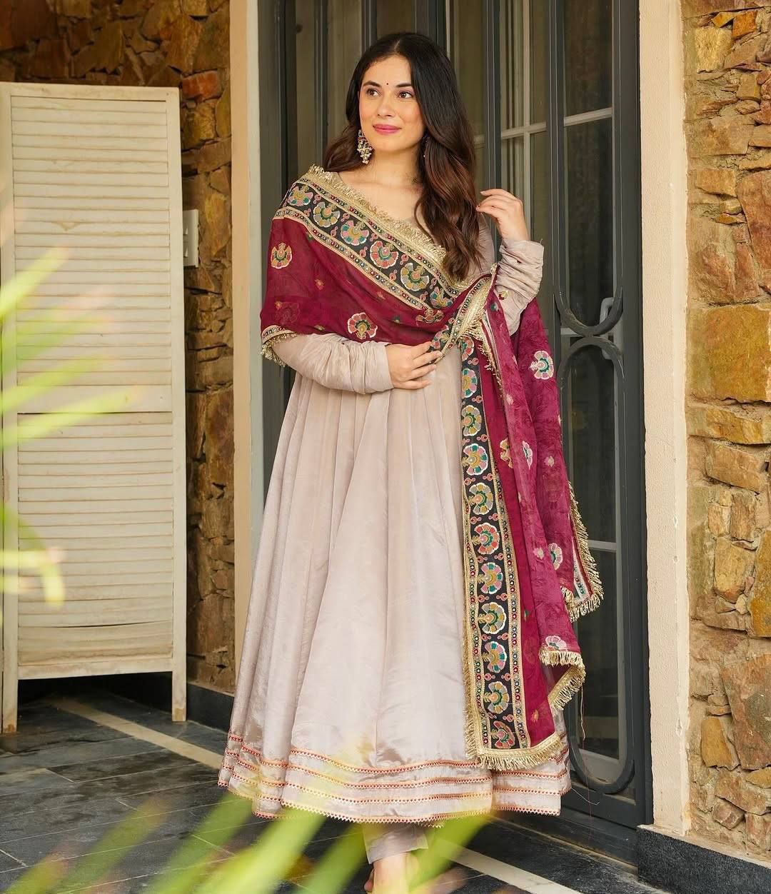 Elegant French Crepe Gown Set with Sequin Dupatta