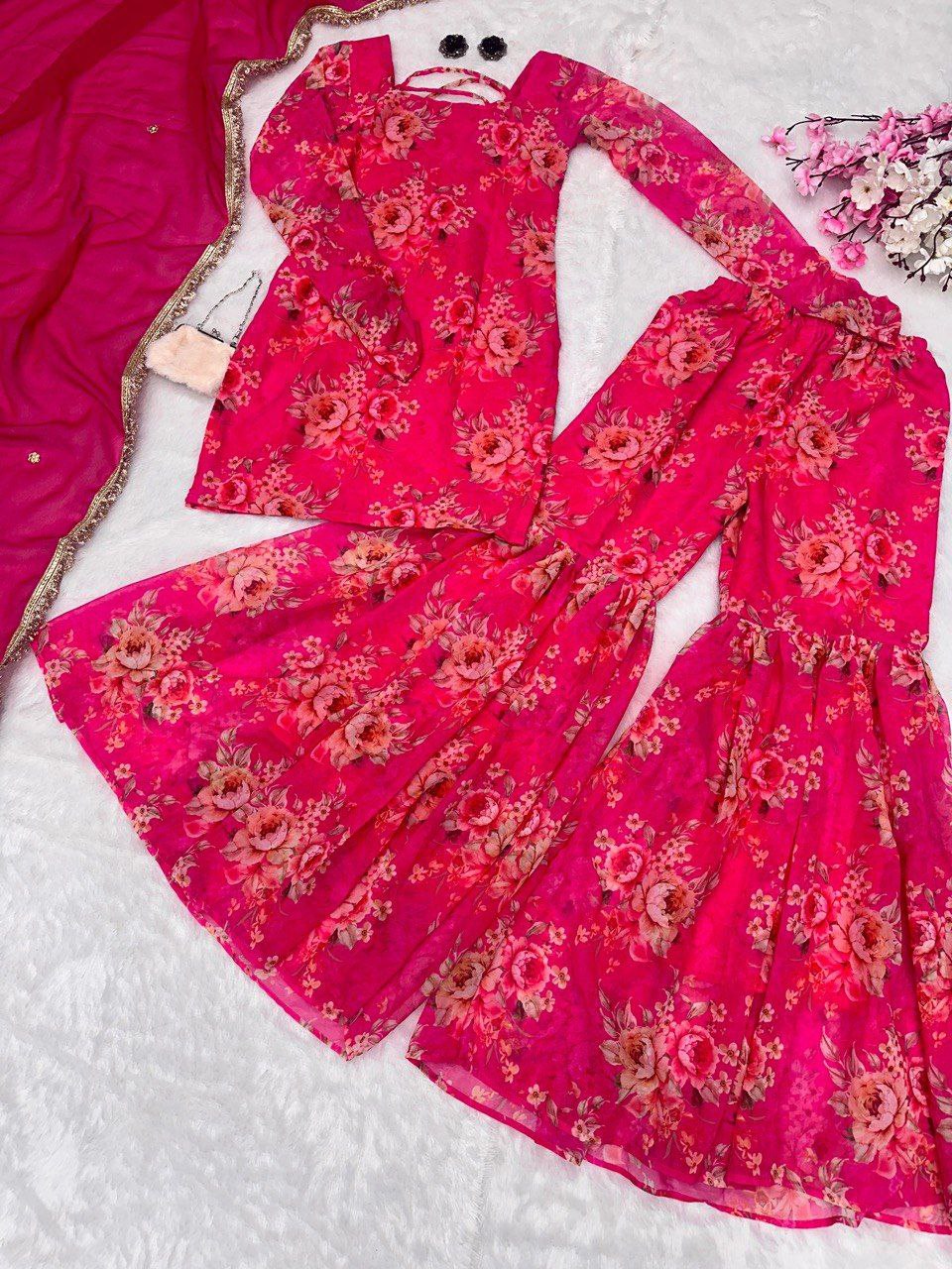 Digital Printed Georgette Sharara Set with Butti Dupatta | Ready to Wear | Sizes 34–42+