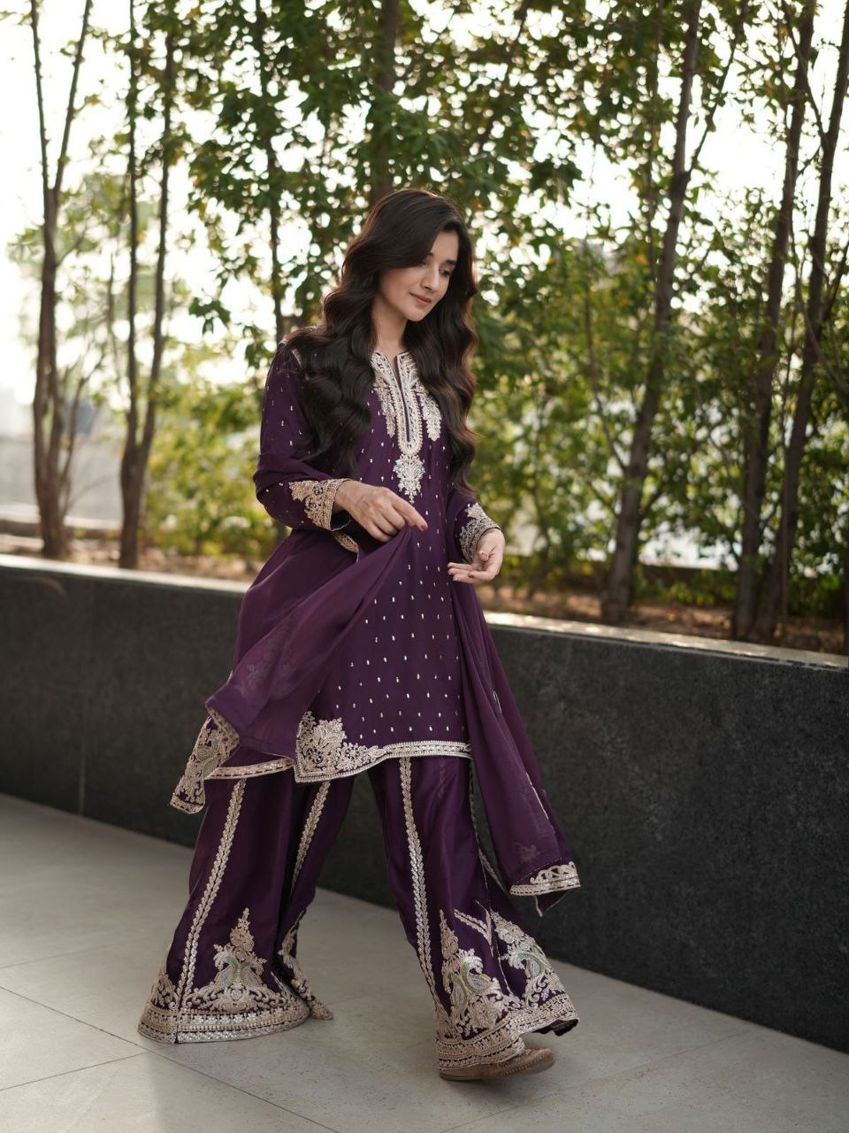 Elegant Party Wear Georgette Plazo Set with Dupatta – M to XXL