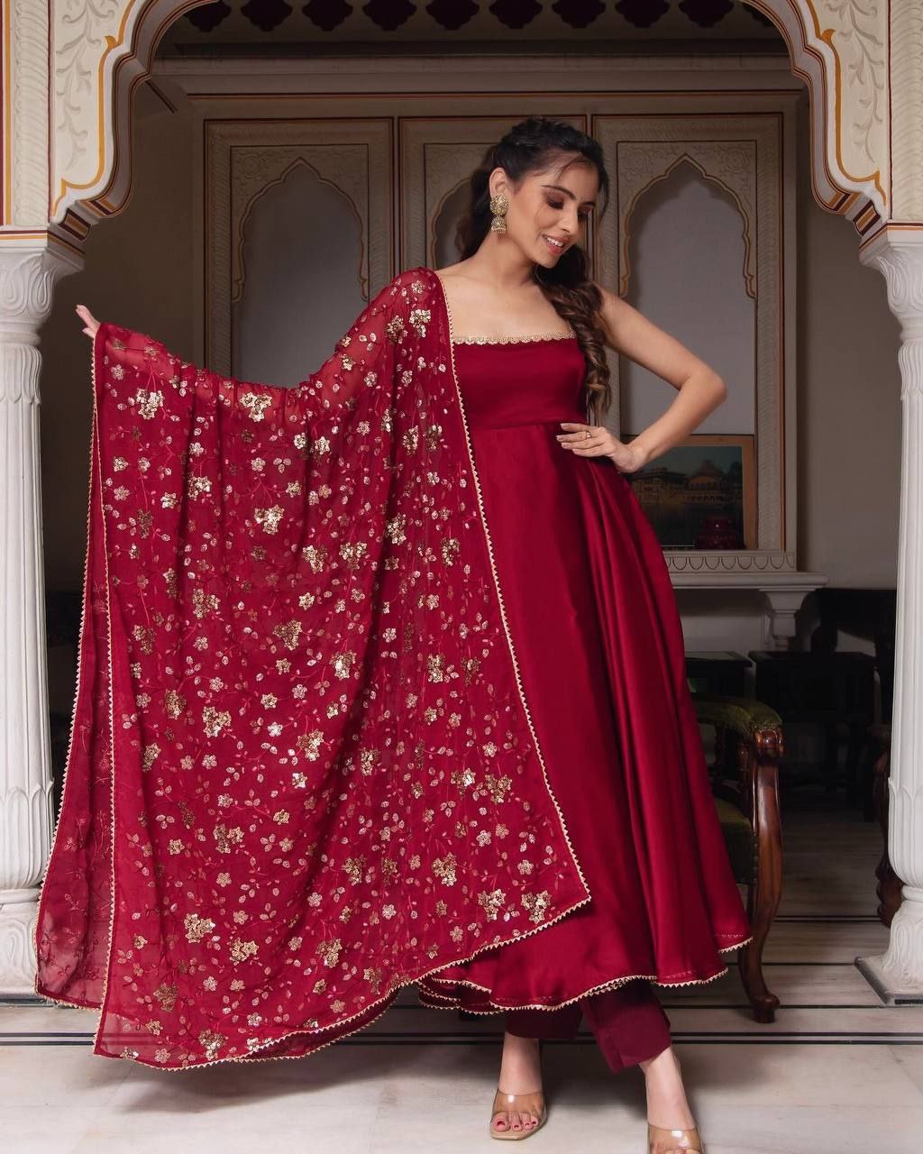 Embroidered Faux Georgette Anarkali Suit with 4-Meter Flair