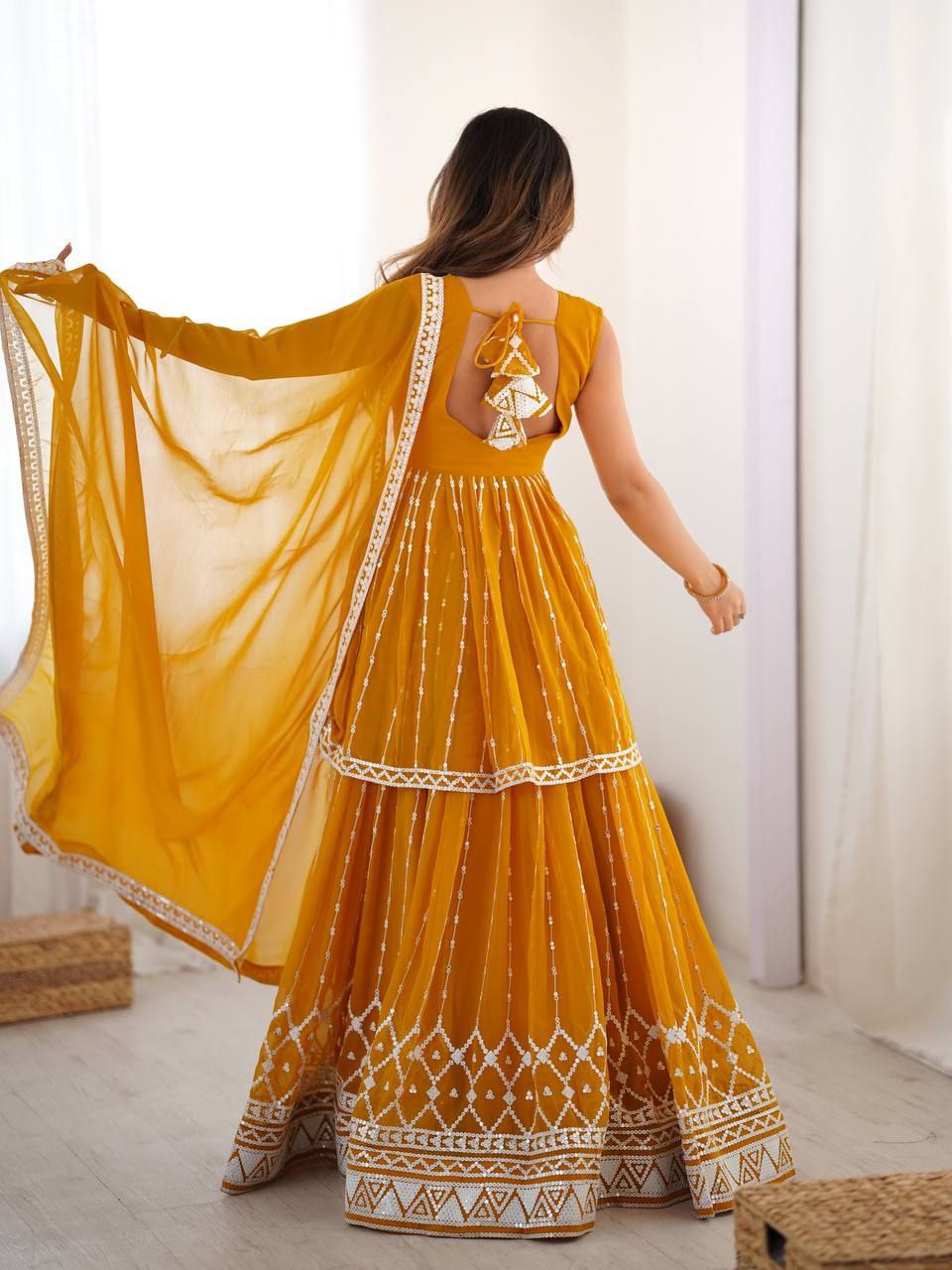 Designer Faux Georgette Lehenga Set with 9MM Sequence & Thread Work