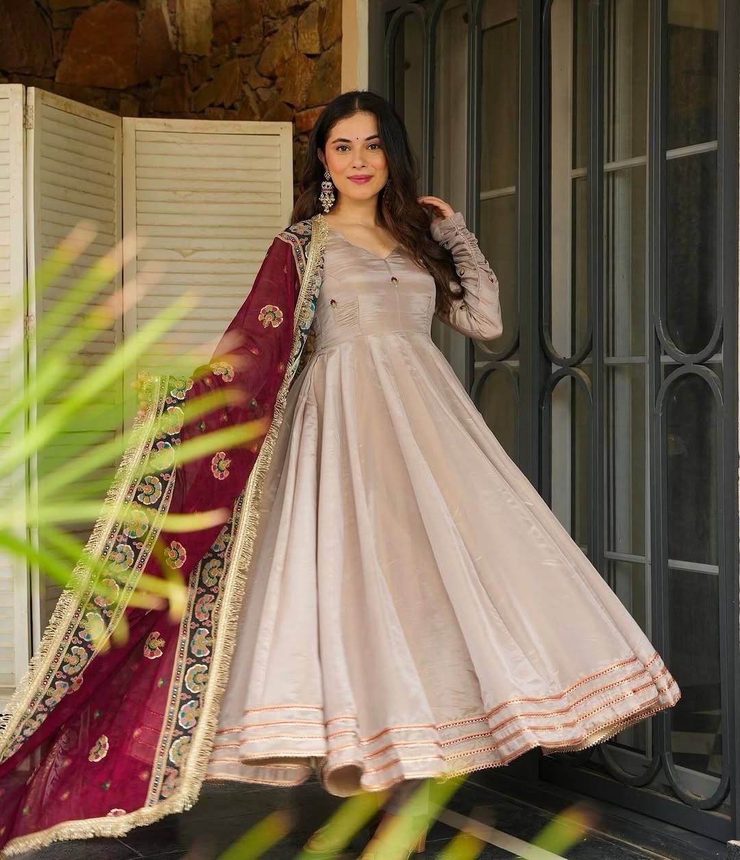 Elegant French Crepe Gown Set with Sequin Dupatta