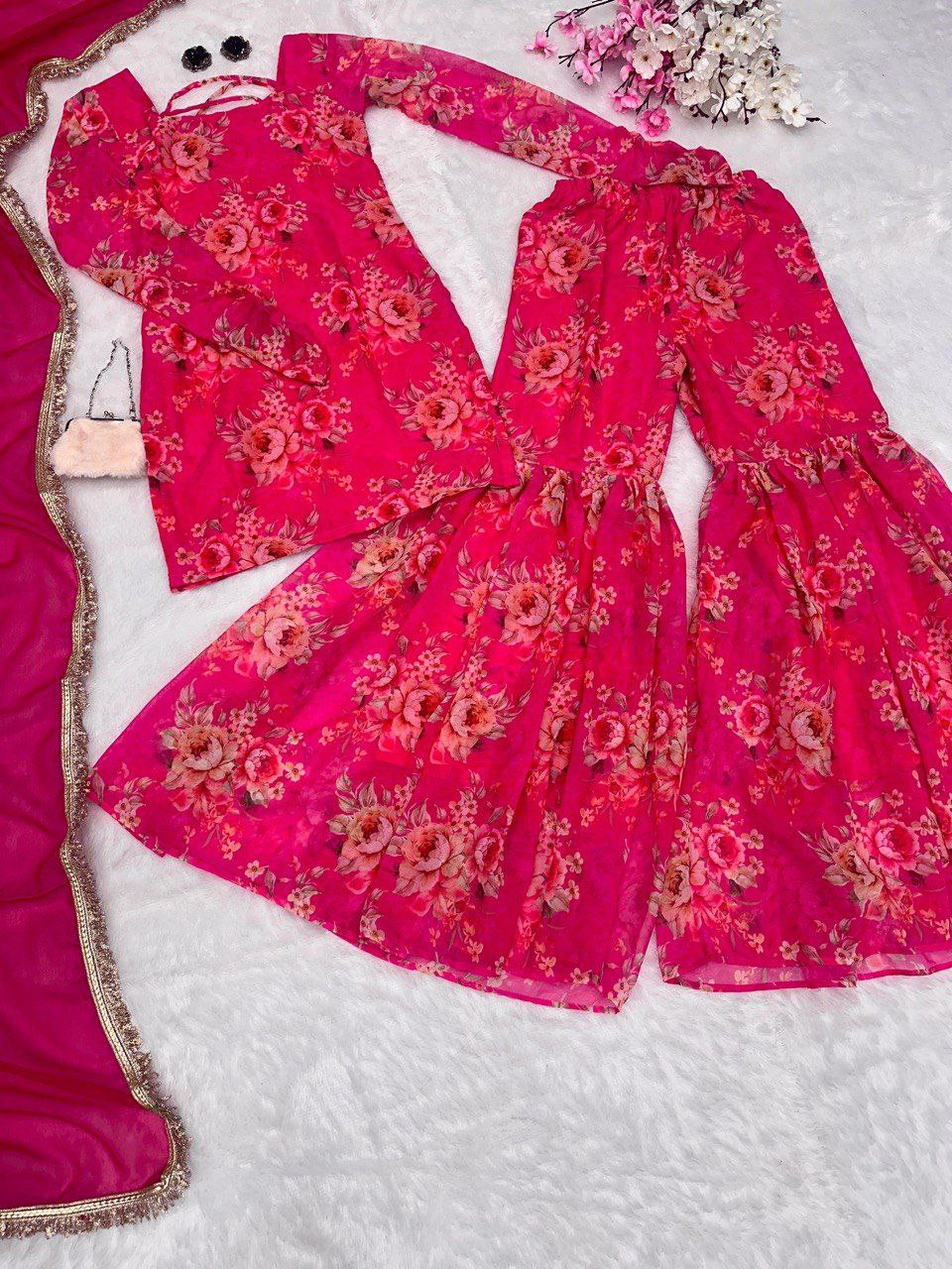 Digital Printed Georgette Sharara Set with Butti Dupatta | Ready to Wear | Sizes 34–42+