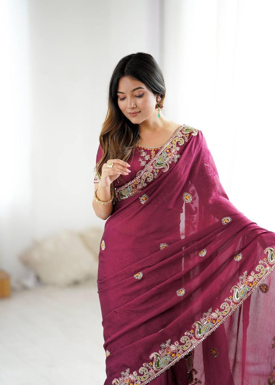 Real Modelling Premium Noha Crush Saree with Heavy Embroidery
