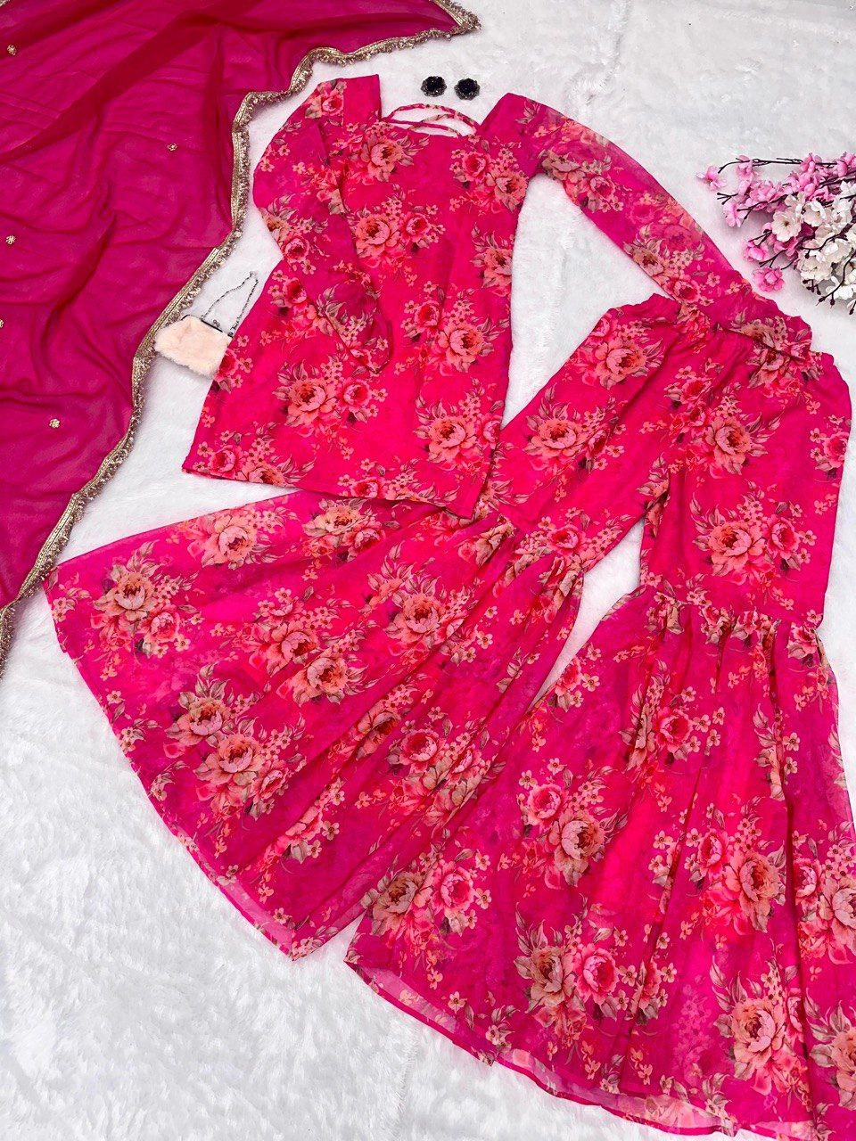 Digital Printed Georgette Sharara Set with Butti Dupatta | Ready to Wear | Sizes 34–42+