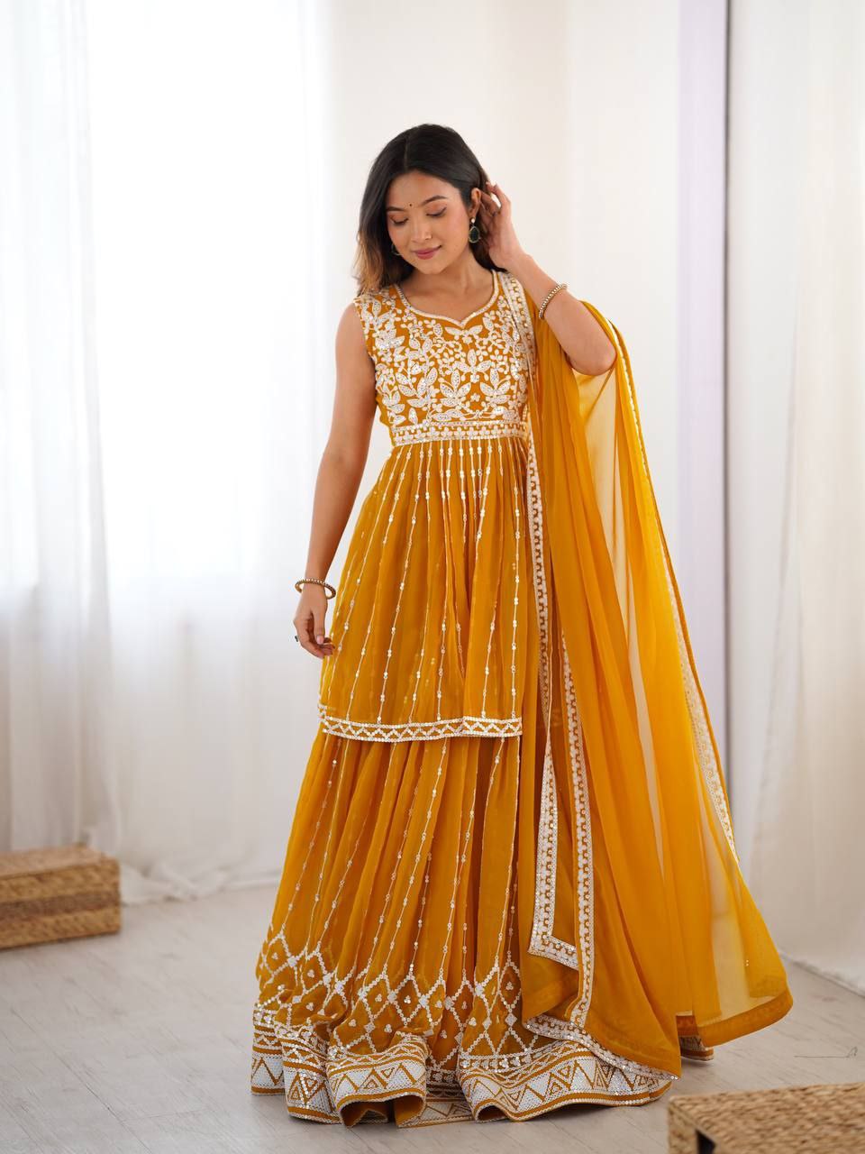 Designer Faux Georgette Lehenga Set with 9MM Sequence & Thread Work
