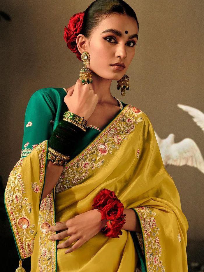Elegant Wedding-Ready Chinon Silk Saree Set