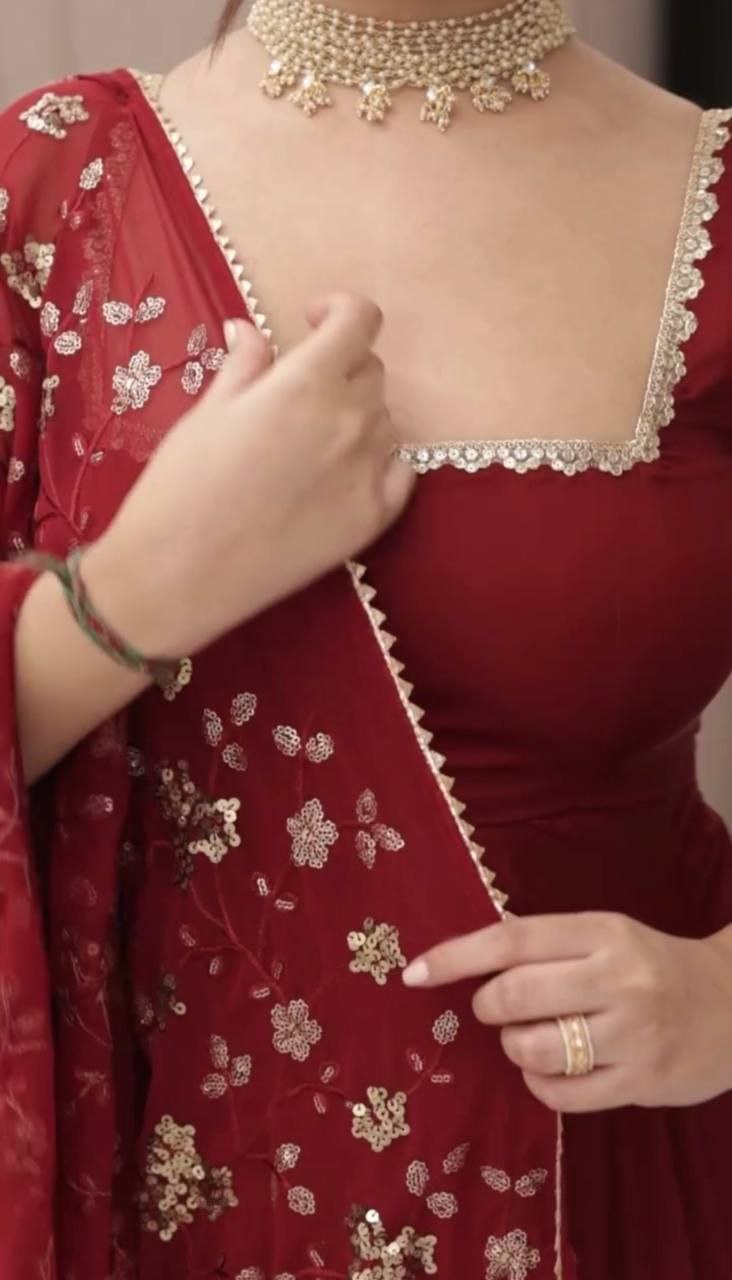 Embroidered Faux Georgette Anarkali Suit with 4-Meter Flair
