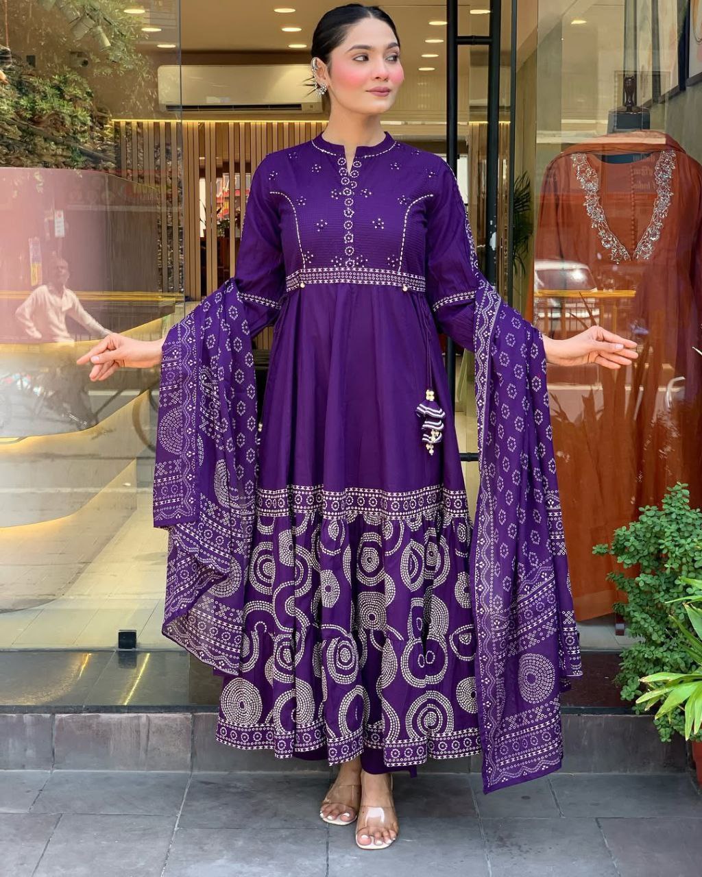 Royal Muslin Silk Suit Set with Dupatta & Pearl Mala – 4 Piece Festive Wear