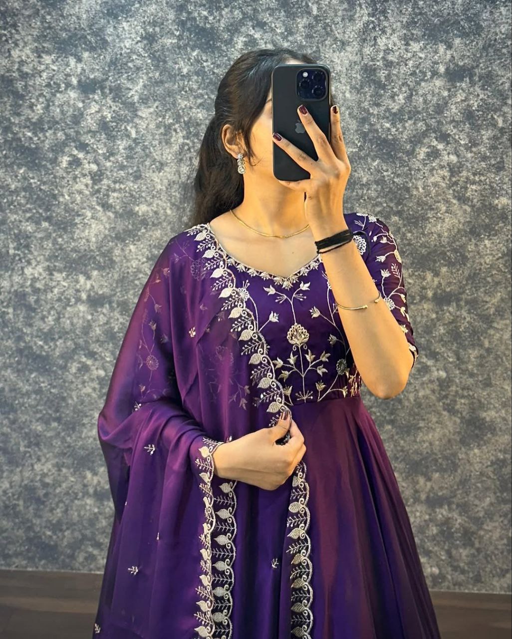 Elegant Silk Embroidered Gown with Cutwork Dupatta | Sizes S–3XL | Premium Quality