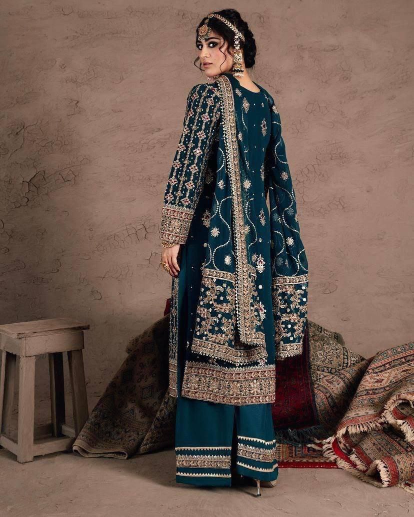Embroidered Georgette Kurta Set with Sequins & Diamond Work