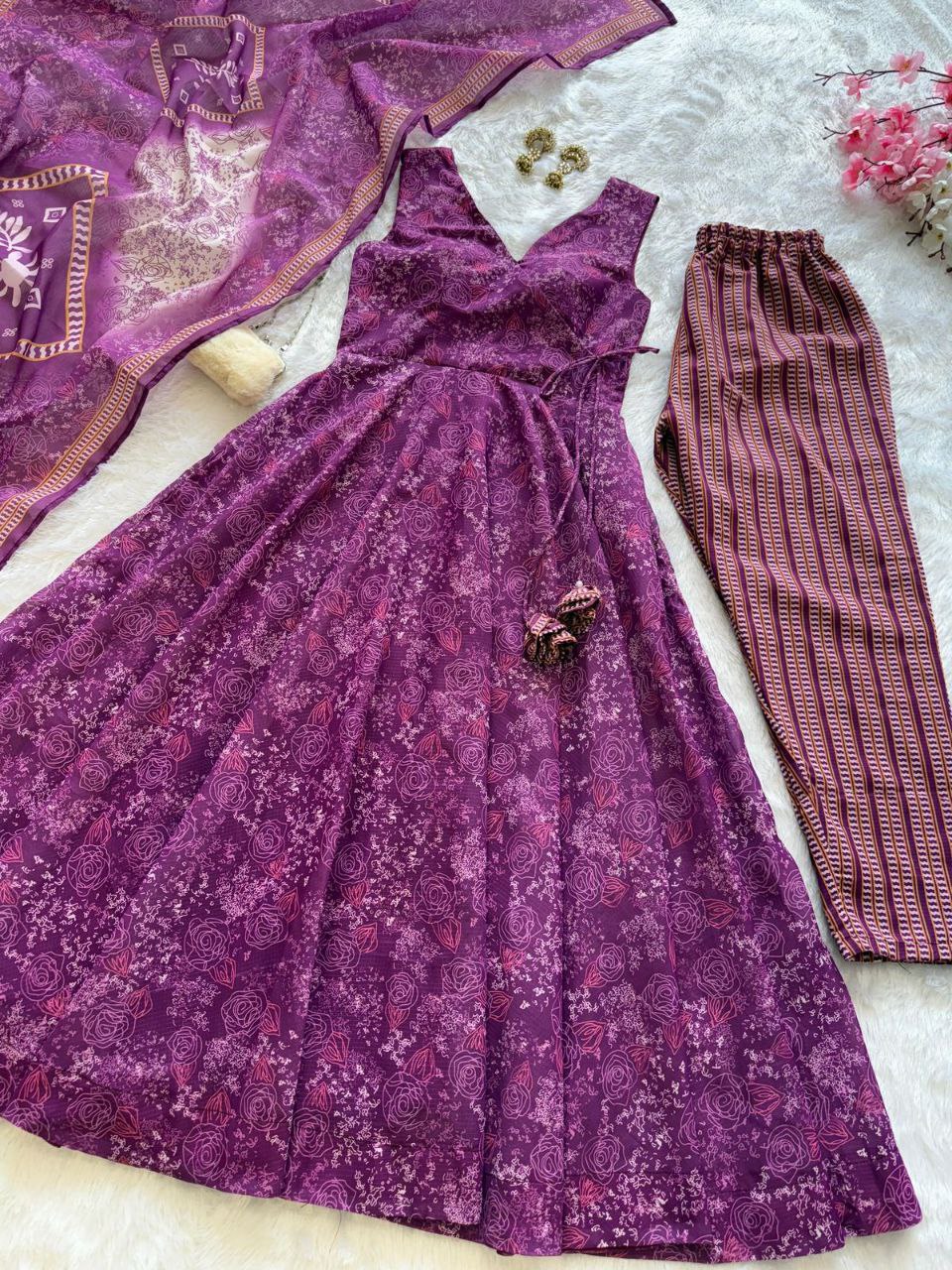 Elegant Digital Printed Cotton Anarkali Suit with Dupatta