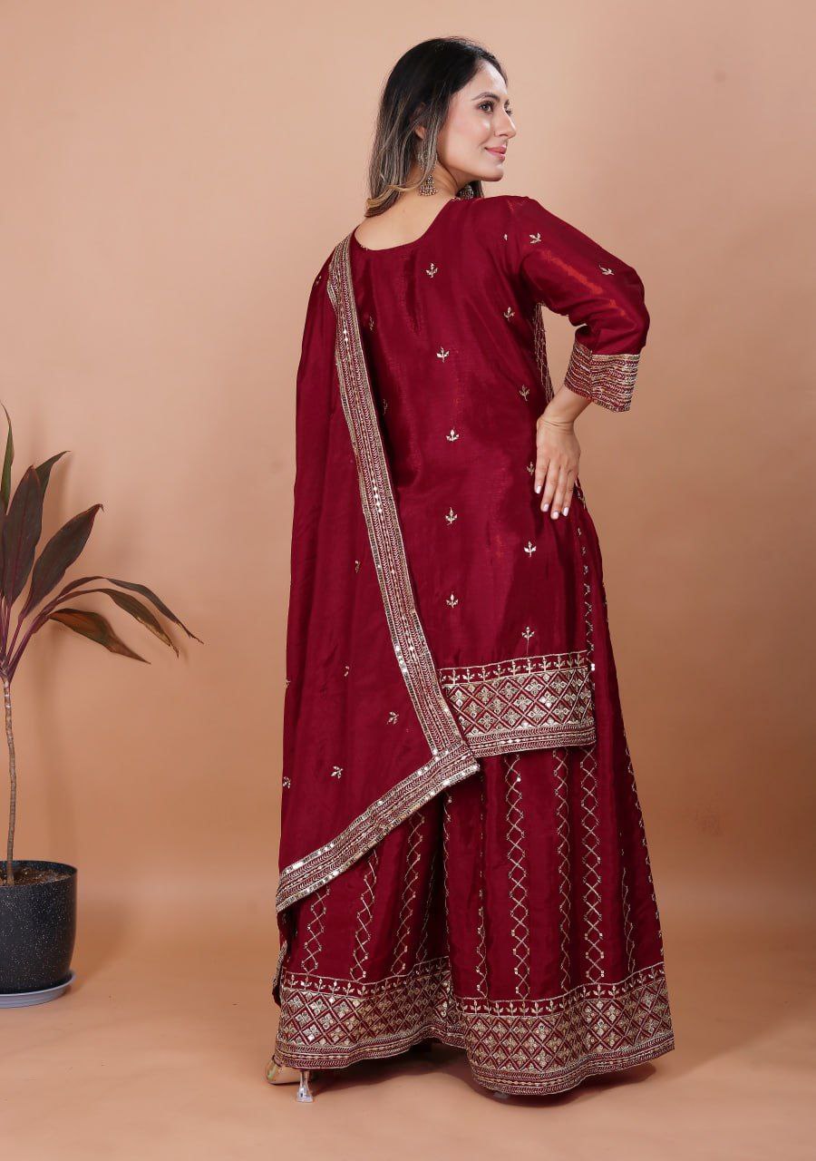 Chinon Sharara Set with Heavy Sequence Embroidery Work