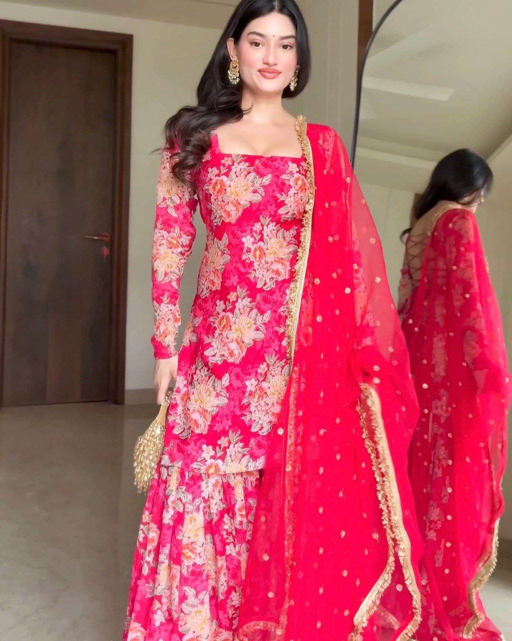 Digital Printed Georgette Sharara Set with Butti Dupatta | Ready to Wear | Sizes 34–42+