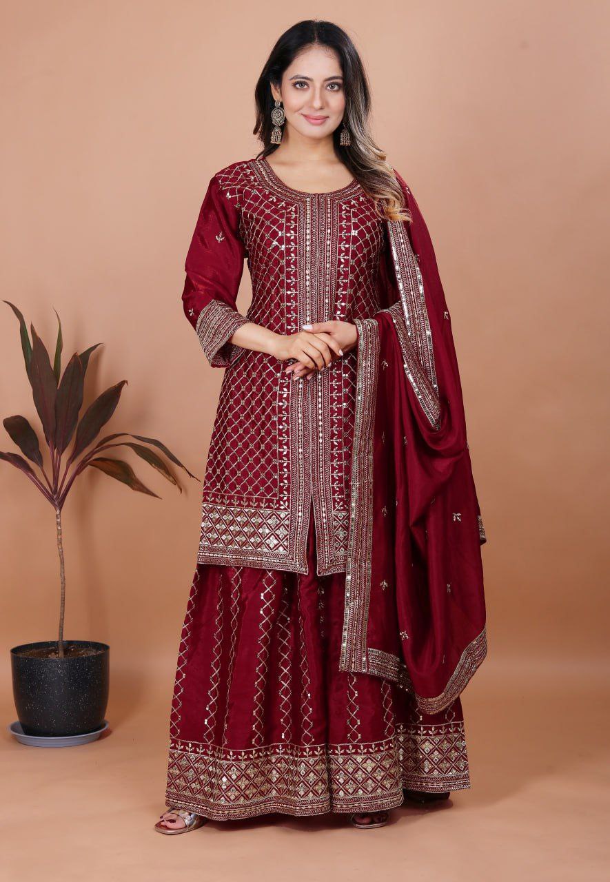 Chinon Sharara Set with Heavy Sequence Embroidery Work